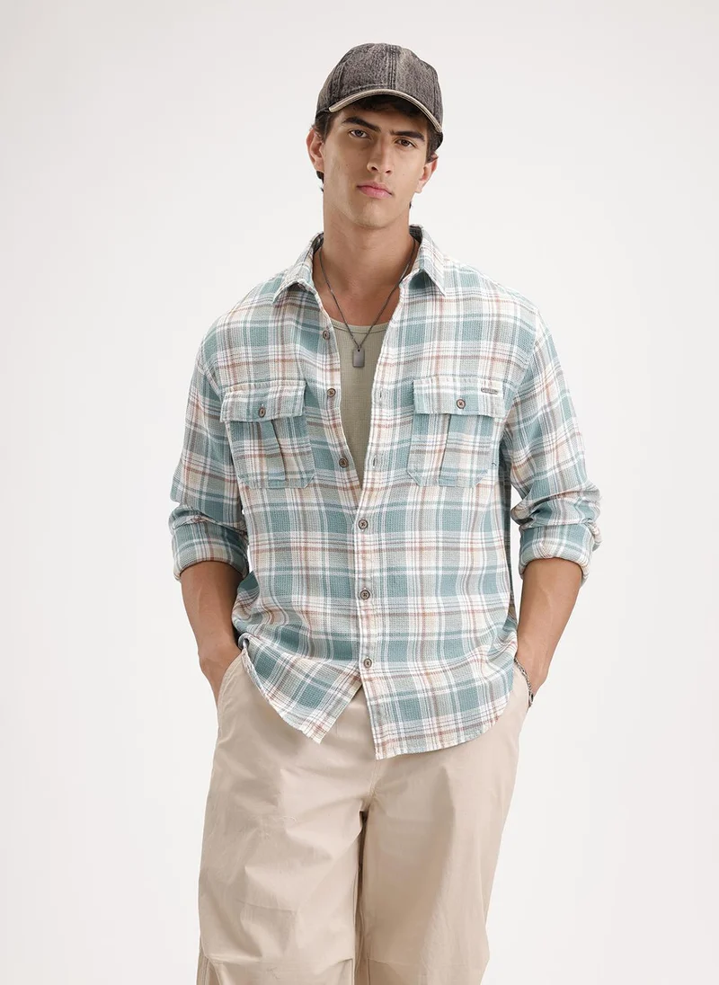 روجن Comfort Fit Double Pocket Shirt  | Green